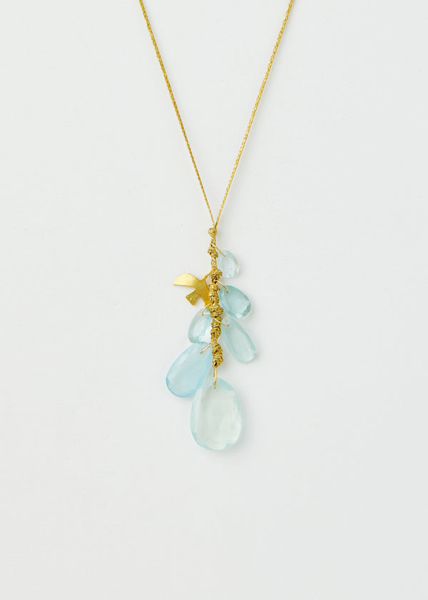 18kt Gold Aquamarine Cluster with Gold Bird on Cord