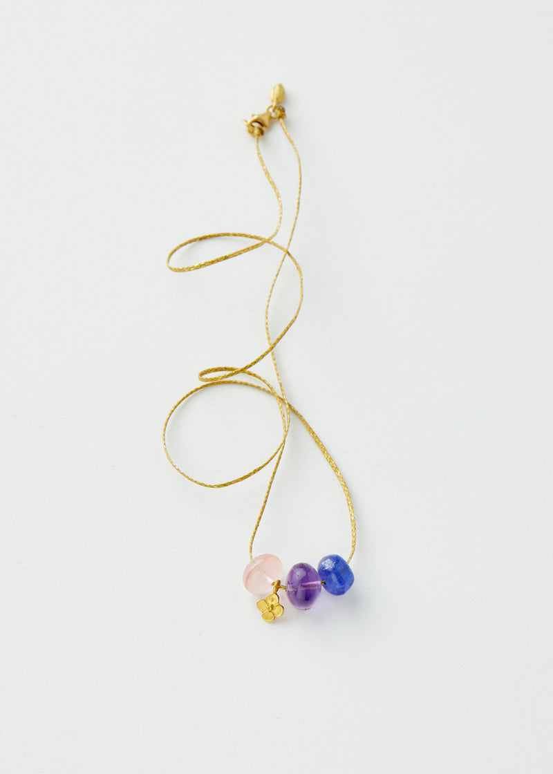 18kt Gold Hanabi Three Mixed Stone Beads & Anemone Amulets on Cord