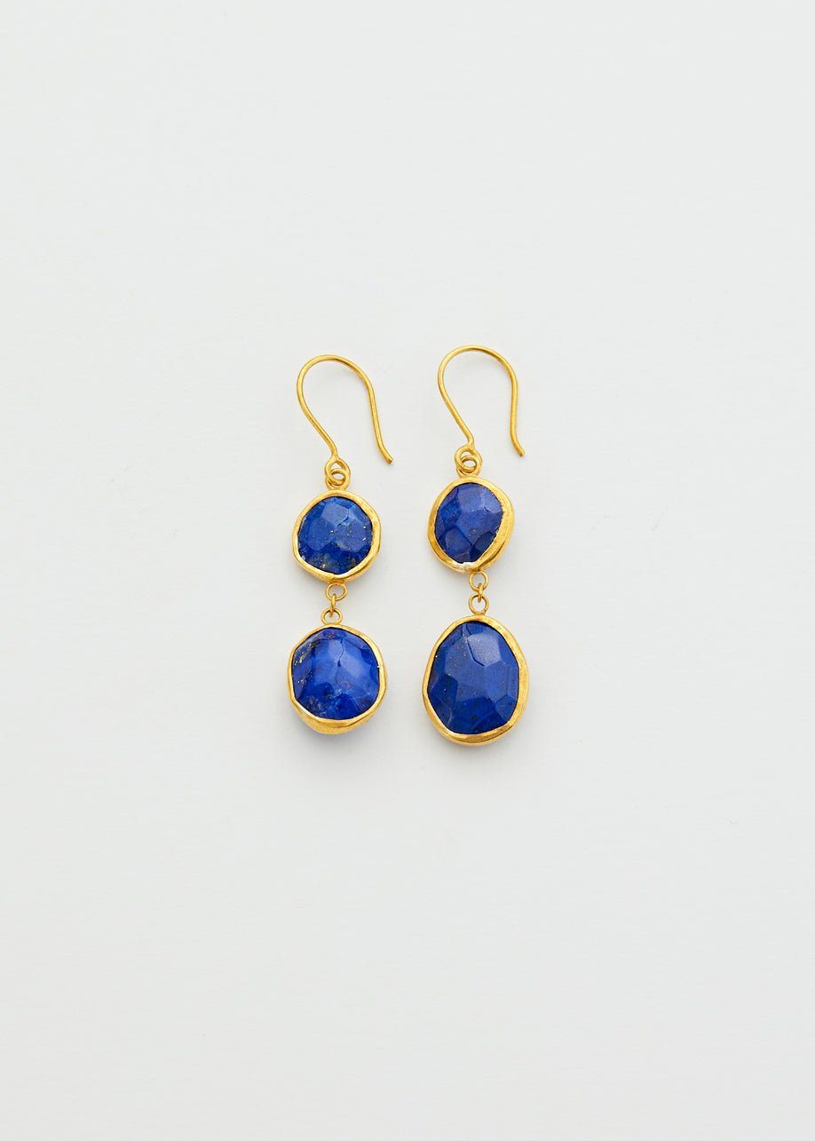 18kt Vermeil PSTM Afghanistan Lapis Sheela Double Drop Earrings