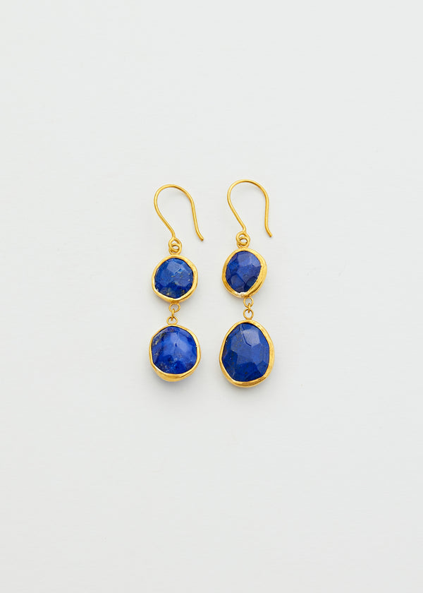 18kt Gold Vermeil PSTM Afghanistan Lapis Sheela Double Drop Earrings