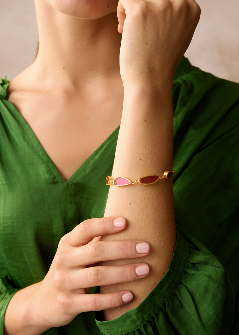 18kt Gold Vermeil PSTM Afghanistan Pink Glass Bracelet