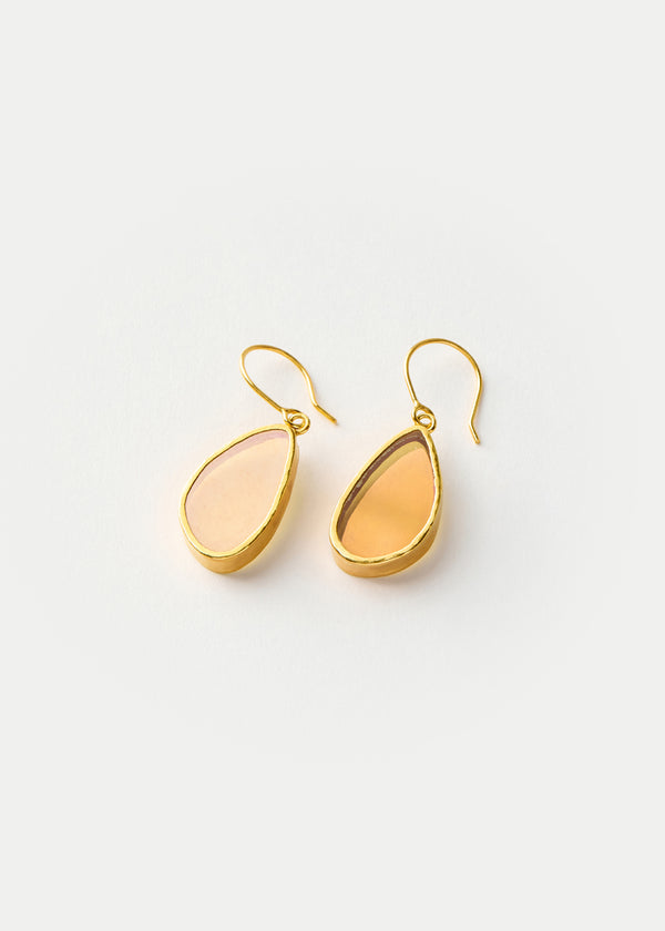 18kt Gold Vermeil PSTM Afghanistan Pink Glass Single Drop Earrings