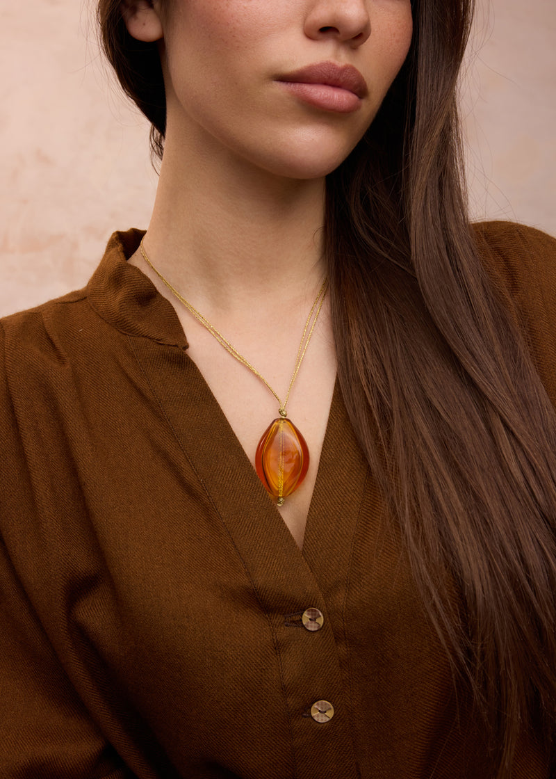 Azaz Amber Glass Diamond Bead on Cord