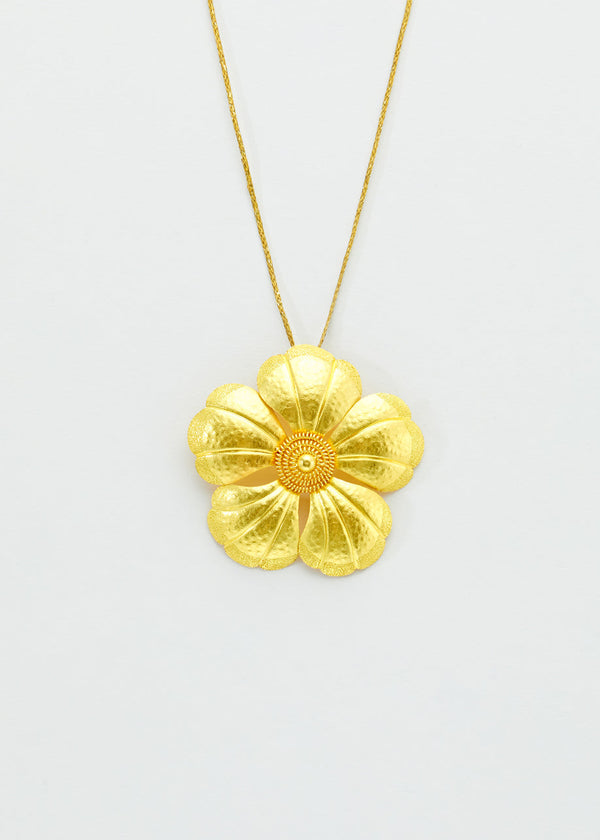 18kt Gold PSTM Myanmar Large Hibiscus Pendant on Cord