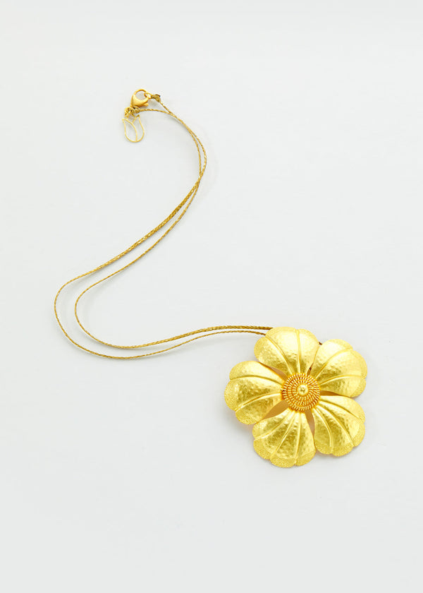 18kt Gold PSTM Myanmar Large Hibiscus Pendant on Cord