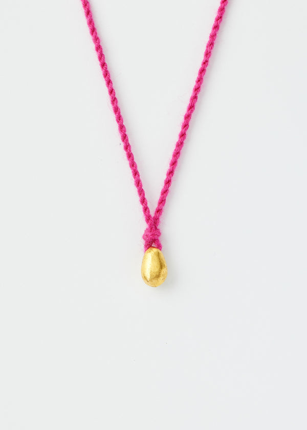 18kt Gold Bolivian Pebble on Pink Alpaca Wool Necklace