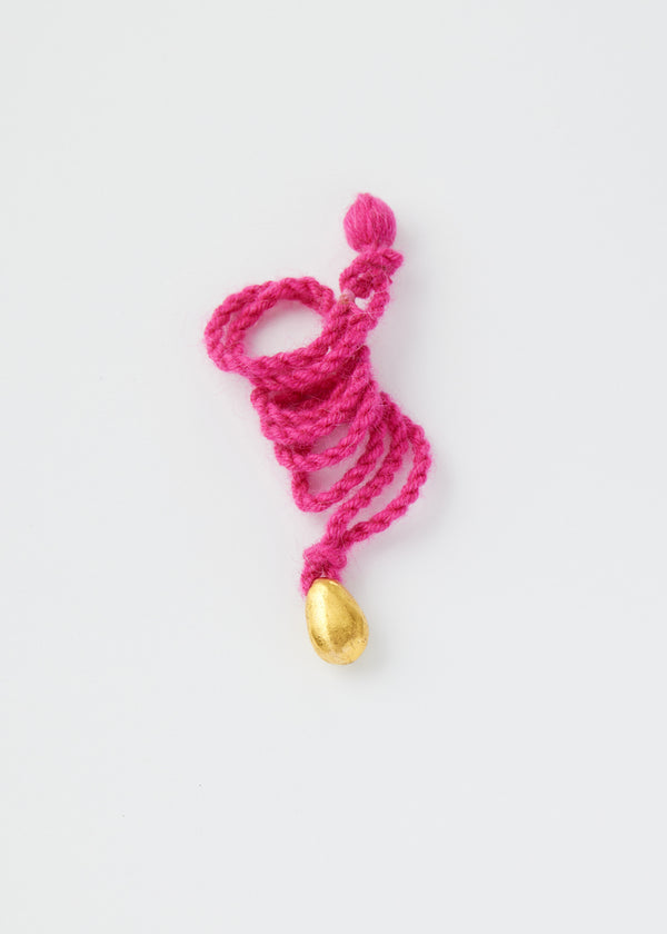 18kt Gold Bolivian Pebble on Pink Alpaca Wool Necklace