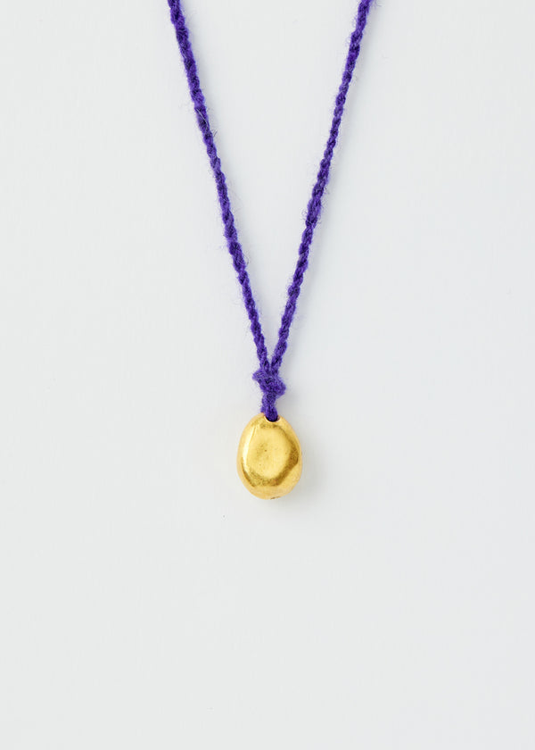 18kt Gold Bolivian Pebble on Purple Alpaca Wool Necklace