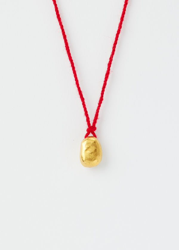 18kt Gold Bolivian Pebble on Red Alpaca Wool Necklace