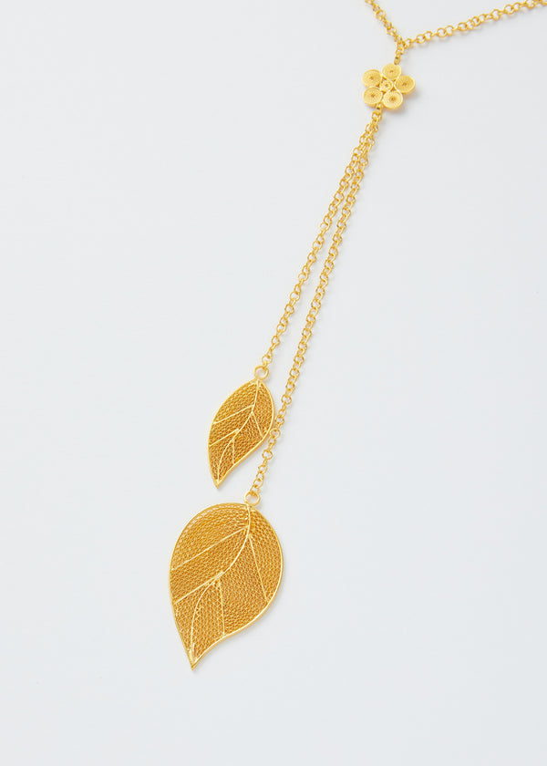 18kt Colombian Gold Filigree Leaf & Flower Chain Necklace