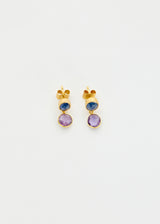 18kt Gold PSTM Myanmar Amethyst & Spinel Double Drop Studs