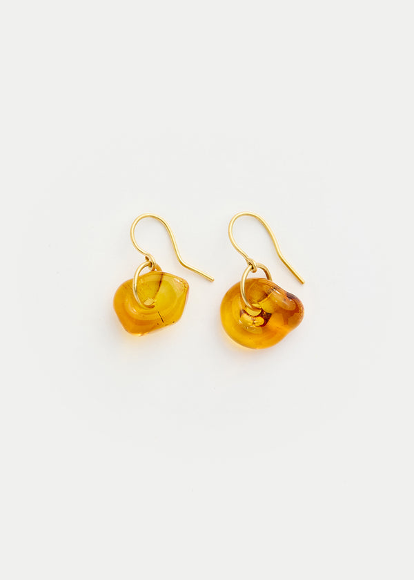 18kt Gold Azaz Amber Glass Drop Earrings