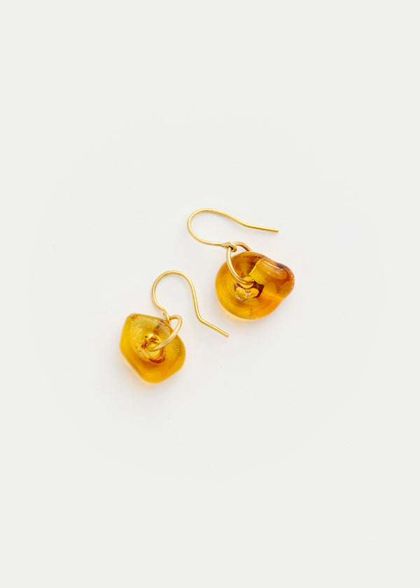18kt Gold Azaz Amber Glass Drop Earrings