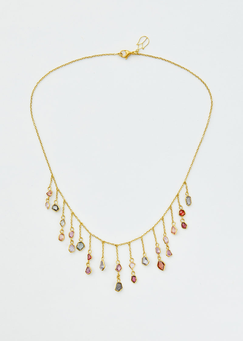 18kt Gold PSTM Myanmar Aurora Spinel Fringe Necklace