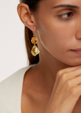 18kt Gold Rough Citrine & Lemon Quartz Metamorphic Double Drop Earrings