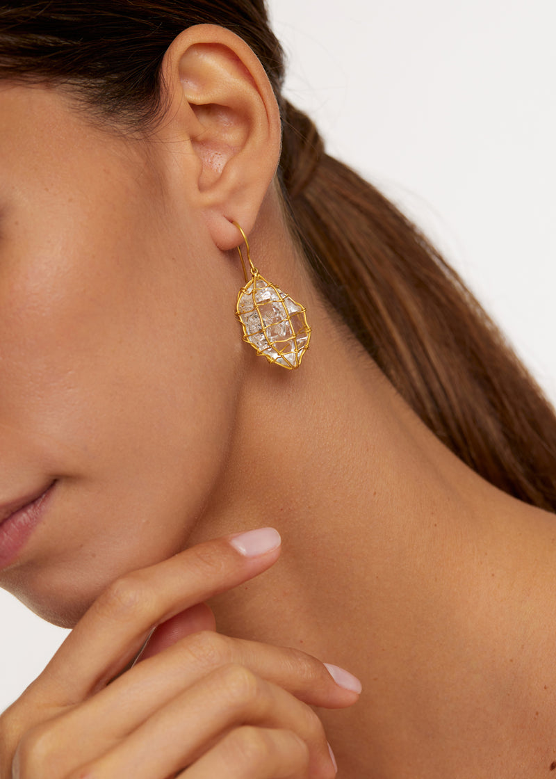 18kt Gold Herkimer Metamorphic Catch Single Drop Earrings