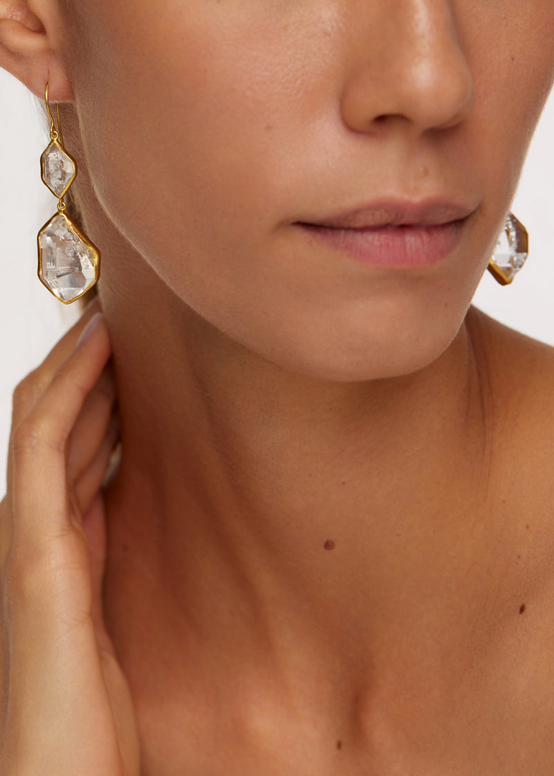 18kt Gold Herkimer Metamorphic Double Drop Earrings