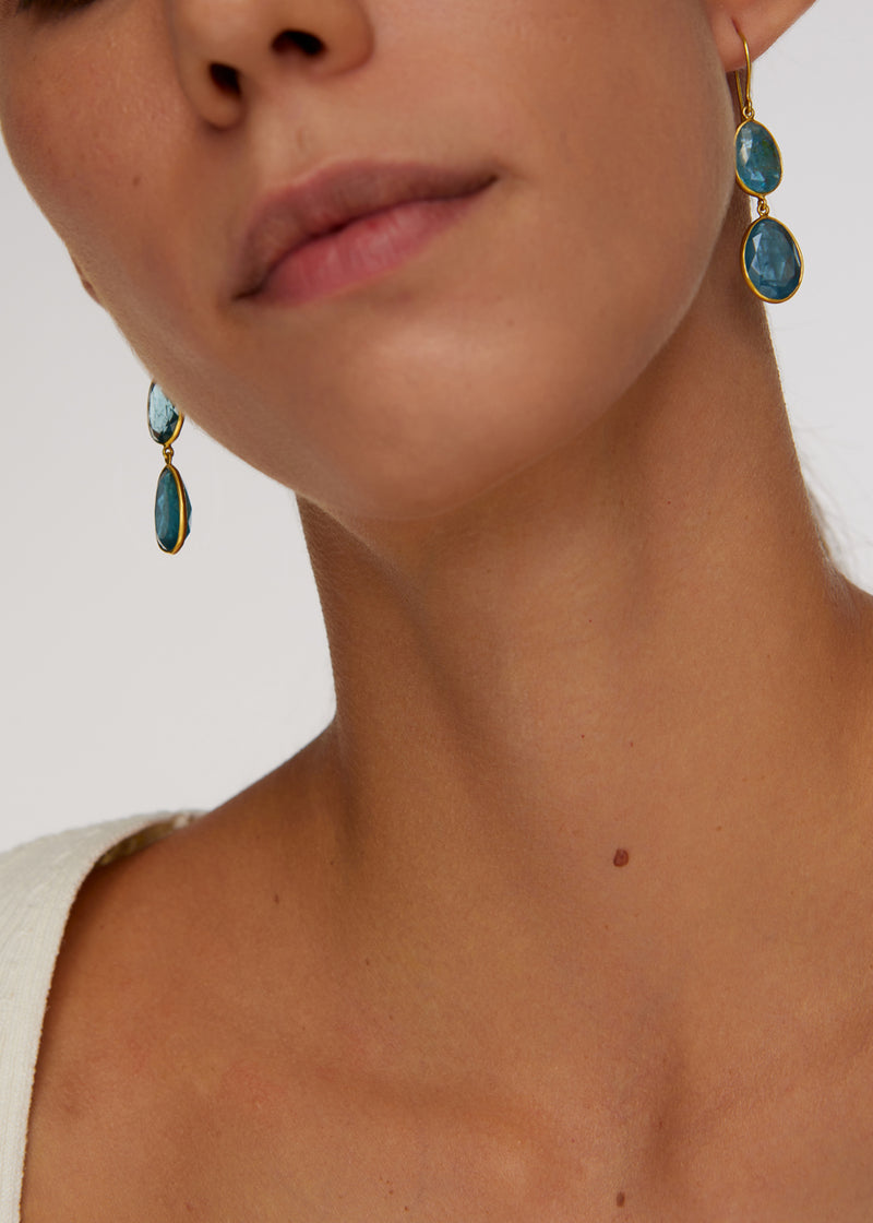18kt Gold Santa Maria Aquamarine Double Drop Earrings
