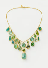 18kt Gold Green Tourmaline & Aquamarine Fringe Necklace