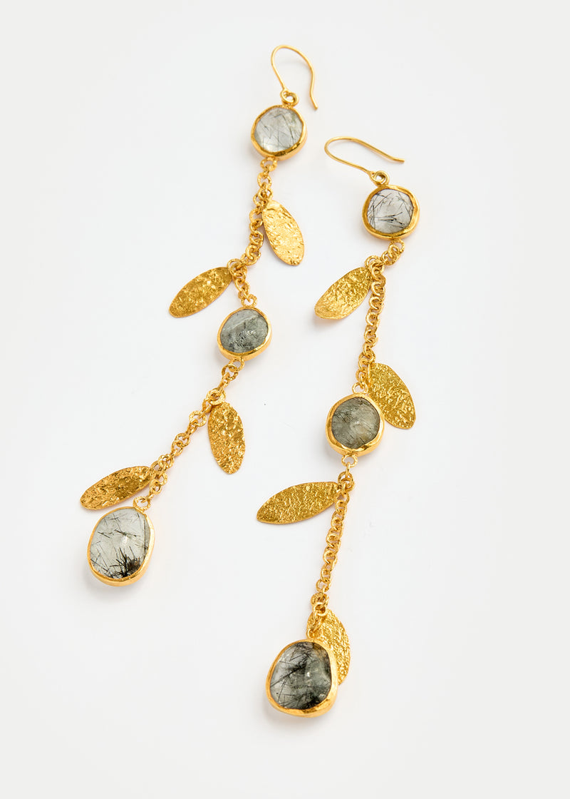 18kt Gold Vermeil PSTM Afghanistan Ruttilated Quartz Sadaf Earrings