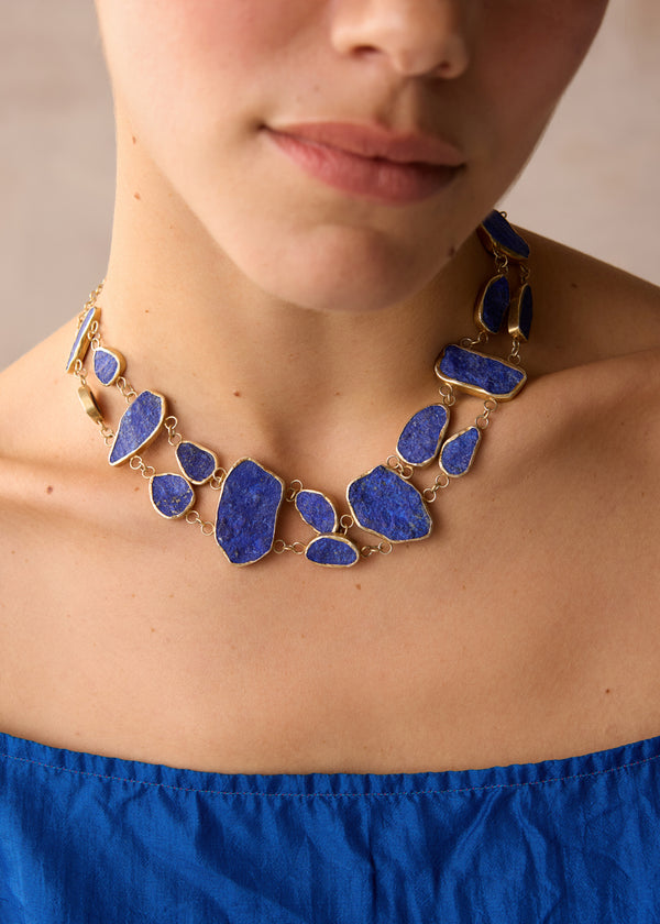 18kt Gold Vermeil PSTM Afghanistan Double Line Lapis Necklace