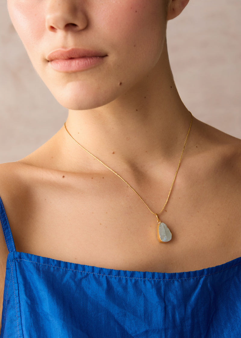 18kt Gold Vermeil Afghanistan Zindagi Now Single Small Aquamarine Pendant on Cord