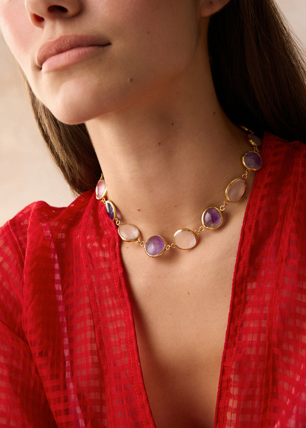 18kt Gold Vermeil PSTM Afghanistan Amethyst & Rose Quartz Necklace