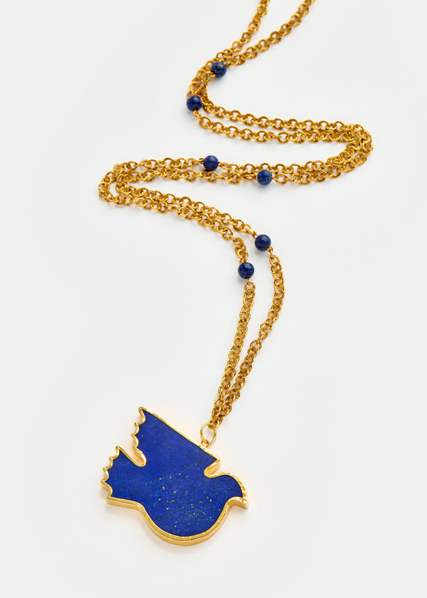 18kt Gold Vermeil PSTM Afghanistan Lapis Dove Necklace