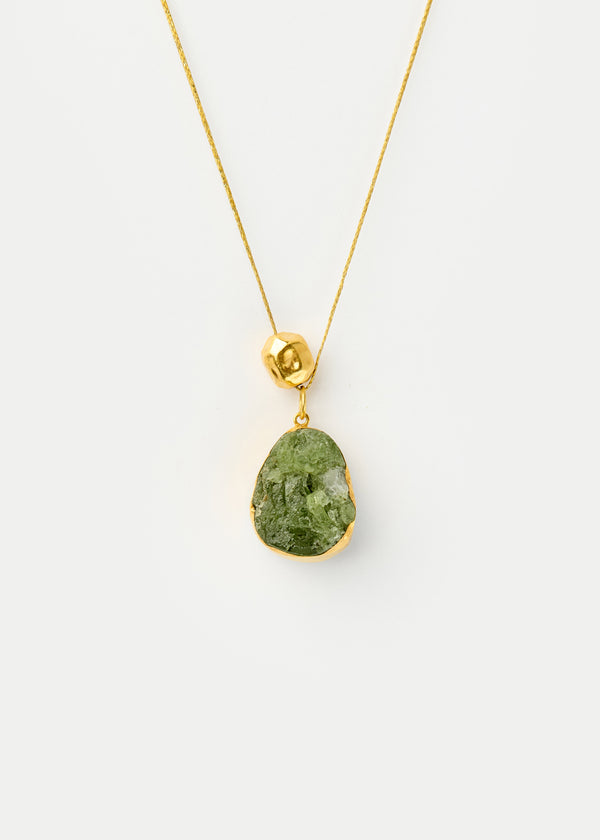 18kt Gold Vermeil Afghanistan Zindagi Now Single Green Tourmaline Pendant & Gold Bead on Cord