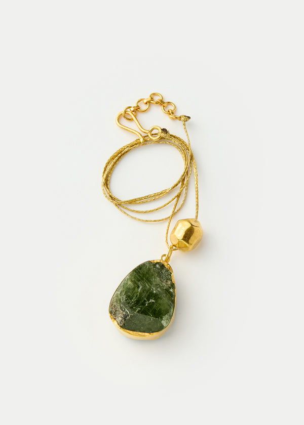 18kt Gold Vermeil Afghanistan Zindagi Now Single Green Tourmaline Pendant & Gold Bead on Cord