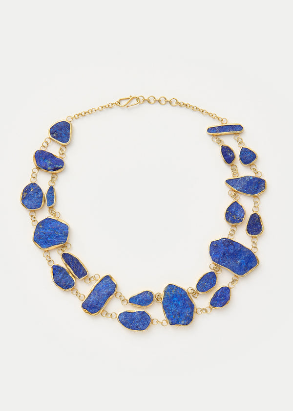 18kt Gold Vermeil PSTM Afghanista Double Line Lapis Necklace