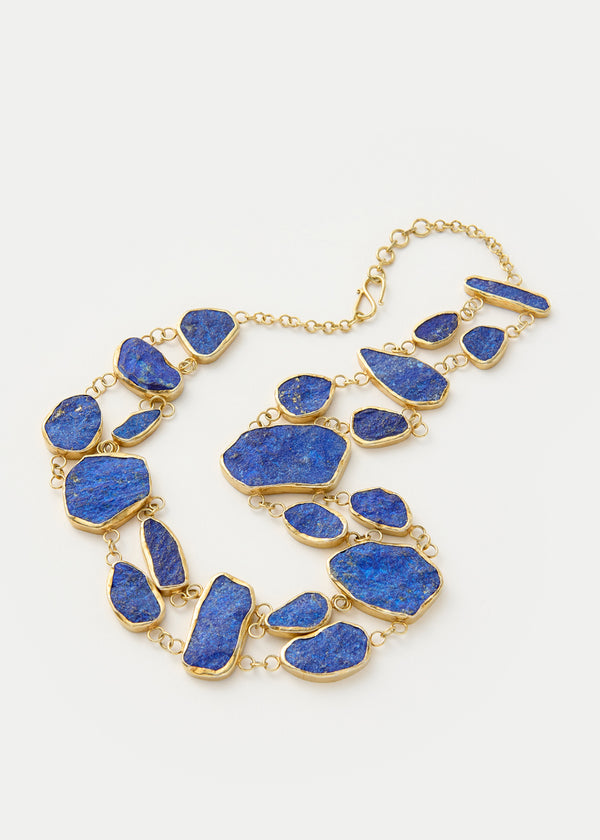 18kt Gold Vermeil PSTM Afghanista Double Line Lapis Necklace