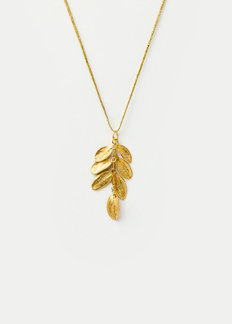 18kt Gold Bethlehem Multi Zaytun Leaf Pendant on Cord