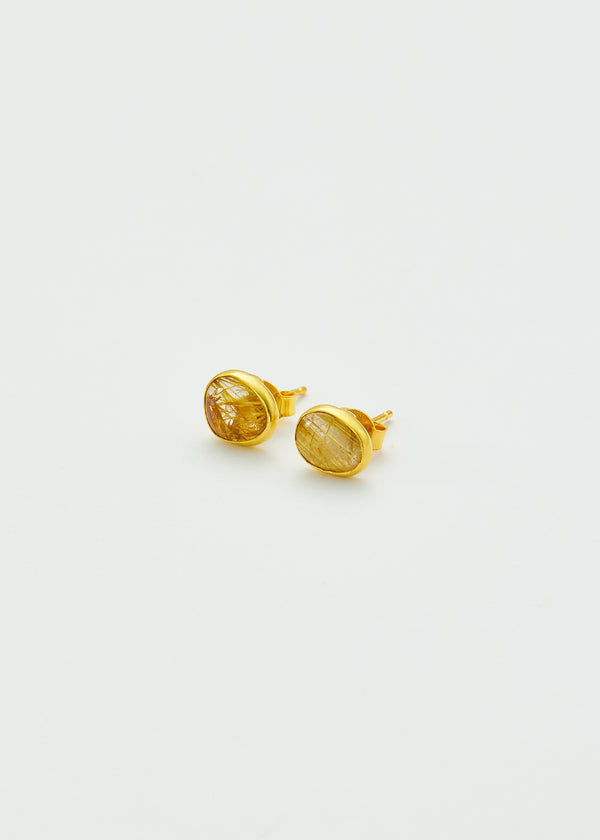 18kt Gold Sun's Rays Rutilated Quartz Classic Studs