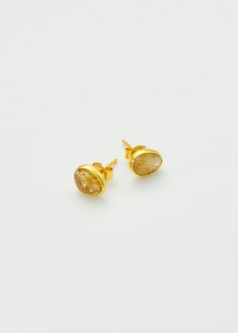 18kt Gold Sun's Rays Rutilated Quartz Classic Studs