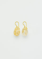 18kt Gold Sun's Rays Rutilated Quartz Large Drill & Loop Earrings