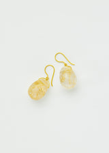 18kt Gold Sun's Rays Rutilated Quartz Large Drill & Loop Earrings