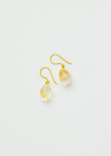 18kt Gold Sun's Rays Rutilated Quartz Small Drill & Loop Earrings 