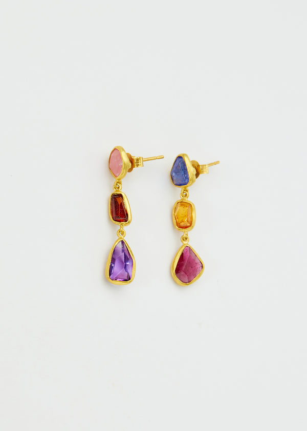 18kt Gold Birds Lament Three Drop Stud Earrings