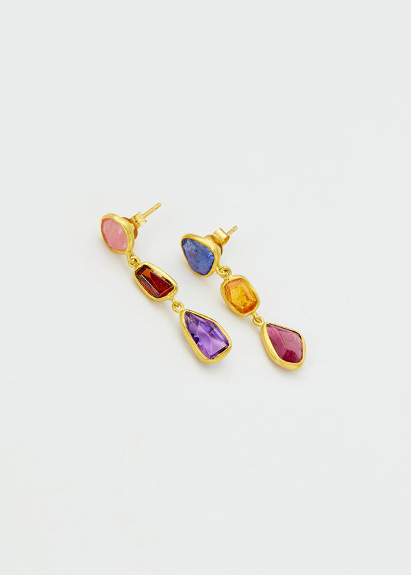 18kt Gold Birds Lament Three Drop Stud Earrings 