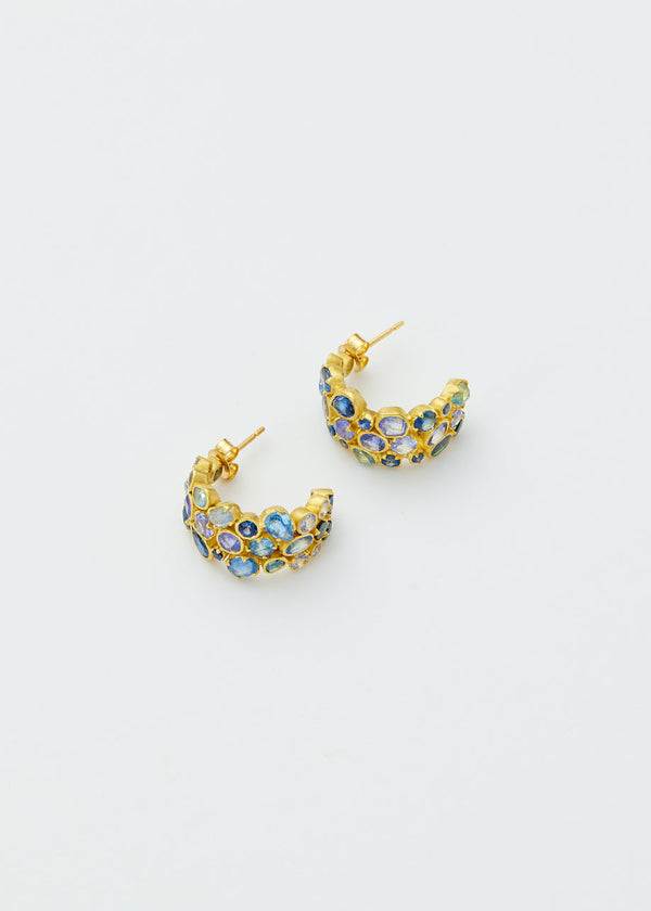 18kt Gold Indigo Mixed Stones Hoops