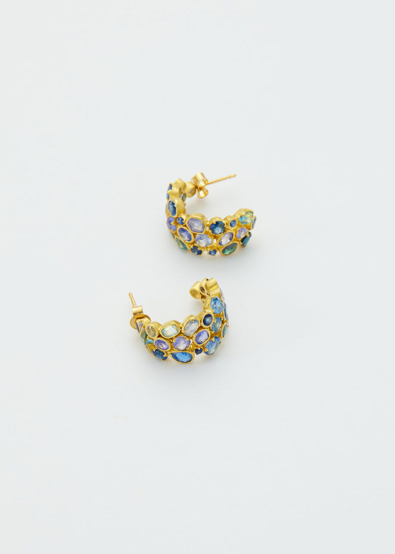 18kt Gold Indigo Mixed Stones Hoops