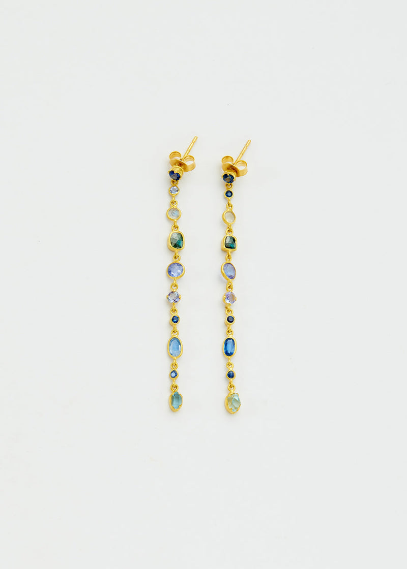 18kt Gold Indigo Long Drop Studs