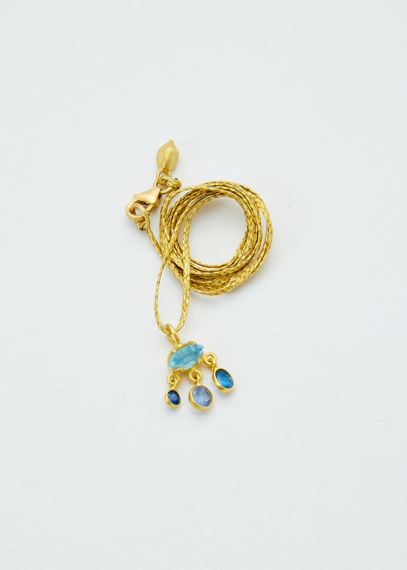 18kt Gold Indigo Jellyfish Amulet on Cord