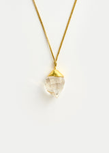 18kt Gold Cap Set Herkimer Amulet on Cord