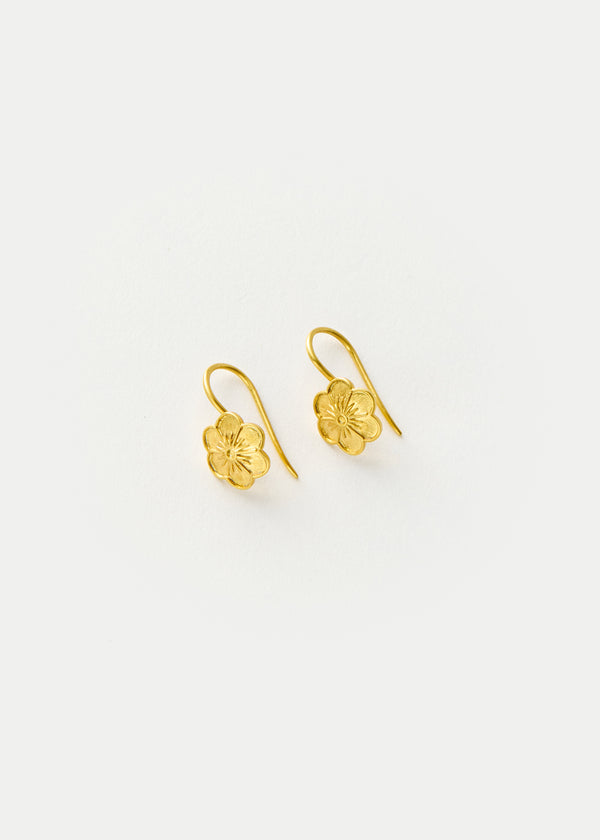 18kt Gold Tiny Flower Drop Earrings