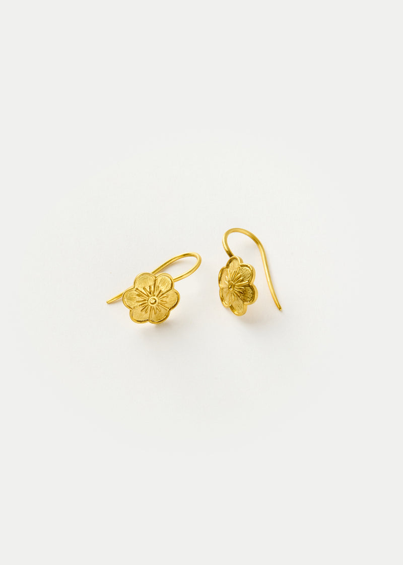 18kt Gold Tiny Flower Drop Earrings