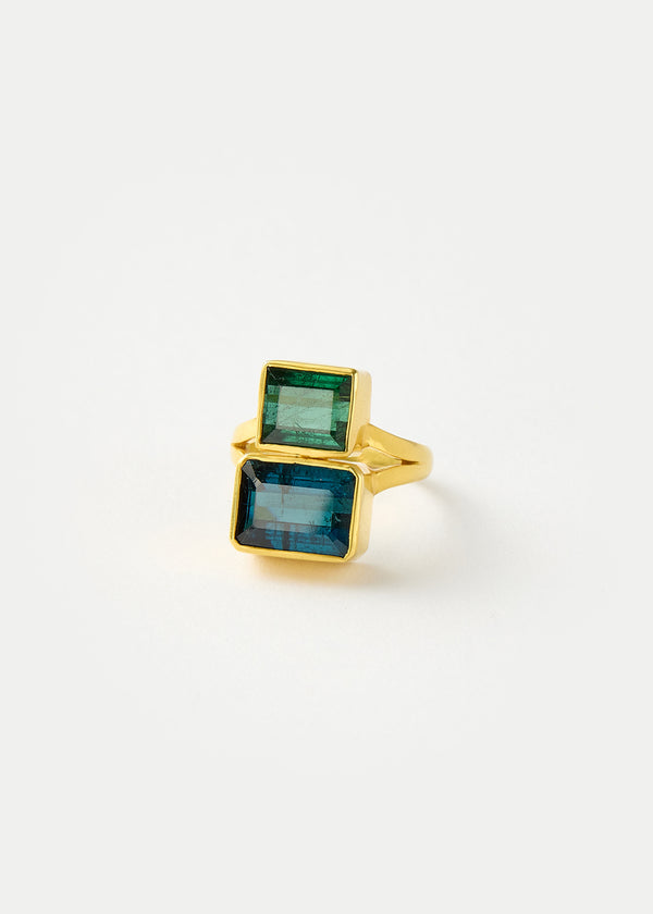 18kt Gold Green Tourmaline Double Greek Ring