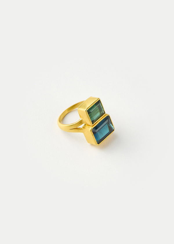 18kt Gold Green Tourmaline Double Greek Ring