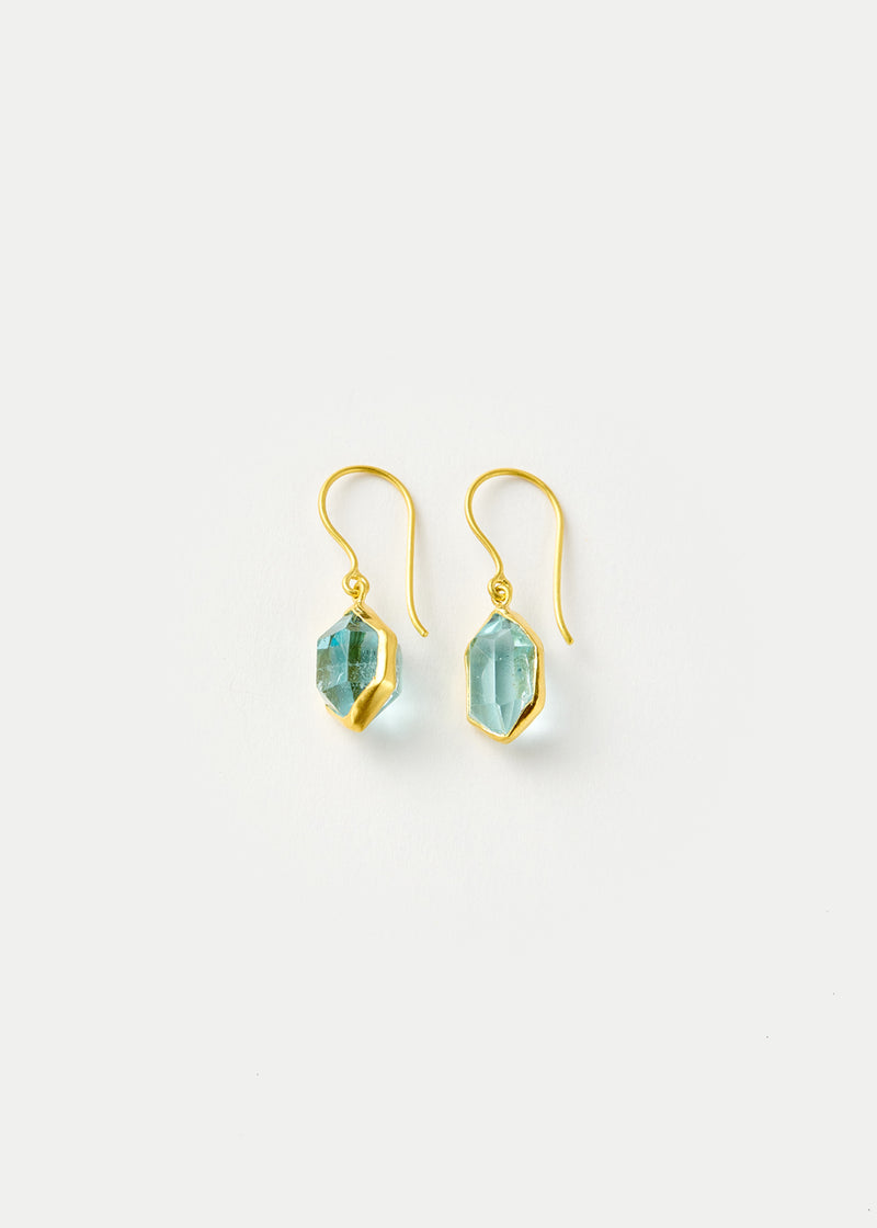 18kt Gold Cerulean Aquamarine Single Drop Earrings